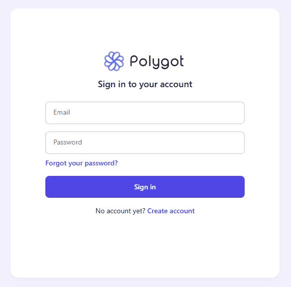 Polygot app sign in form